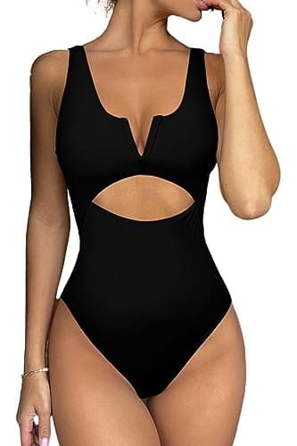 Meyeeka Women's Tummy-Control V-Neck One-Piece Swimsuit