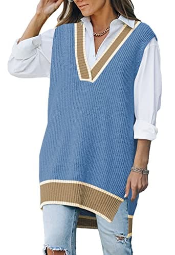 Viottiset Women's Oversized V-Neck Knit Sweater Vest