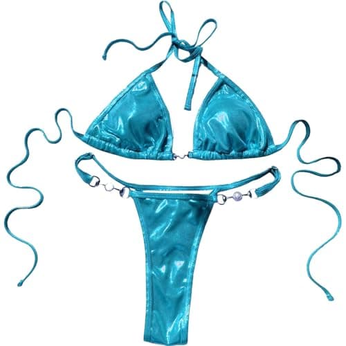 Plus Size Women's Sparkle Tie-Thong High-Waisted Swimwear
