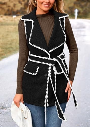 PRETTYGARDEN Women's Winter Long Vest Cardigan with Belt and Pockets