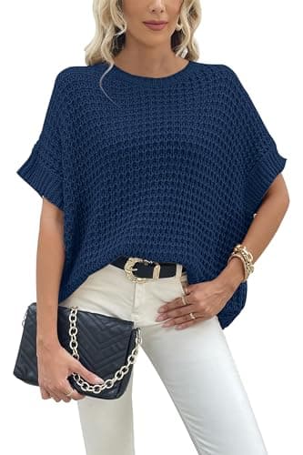 Jumppmile Women's Oversized Batwing Sleeve Waffle Knit Sweater