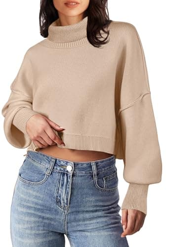 Women's Oversized Turtleneck Sweater with Batwing Sleeves