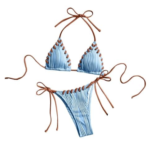 Plus Size Women's Sparkle Tie-Thong High-Waisted Swimwear