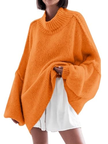 Saodimallsu Women's Oversized Mock Neck Batwing Sweater - 2024 Fall Trendy Knit Tunic
