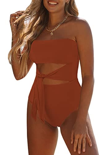 Viottiset Women's Strapless High Cut Out Bandeau Swimsuit