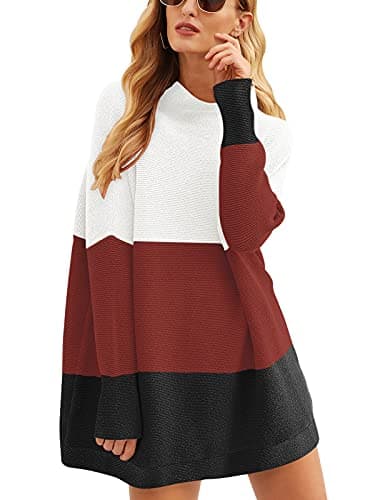 ANRABESS Women's Oversized Casual Long Sleeve Turtleneck Knit Tunic Sweaters 2024 Fall