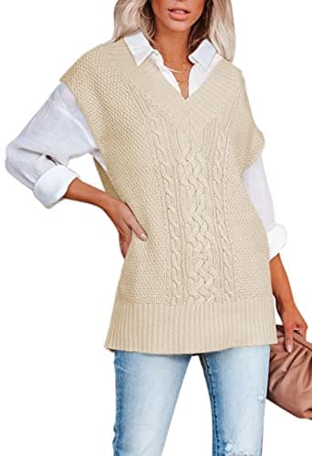 Viottiset Women's Oversized V-Neck Knit Sweater Vest