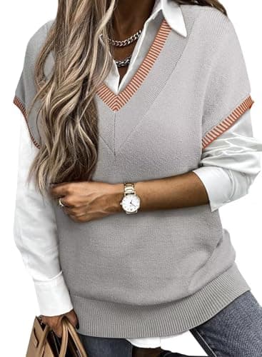Dokotoo Women's V-Neck Solid Cap Sleeve Knit Sweater Vest