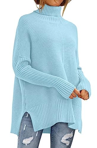 ANRABESS Women's Oversized Turtleneck Batwing Sleeve Knit Tunic Sweater 2024 Trend