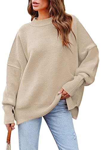 Women's 2023 Fall Oversized Sweater with Batwing Sleeves Ribbed Knit Tops