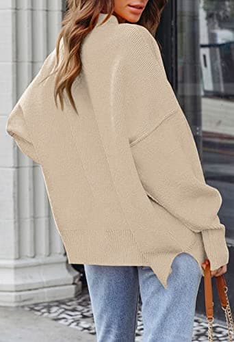 Women's 2023 Fall Oversized Sweater with Batwing Sleeves Ribbed Knit Tops