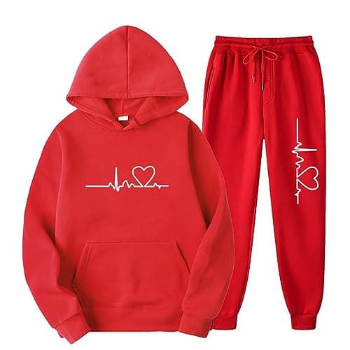 Lastesso Women's Funny Heart Print Baggy Jogger Set with Pockets