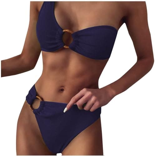 Cethrio Plus Size Women'sSexy One Shoulder Tummy Control Bikini