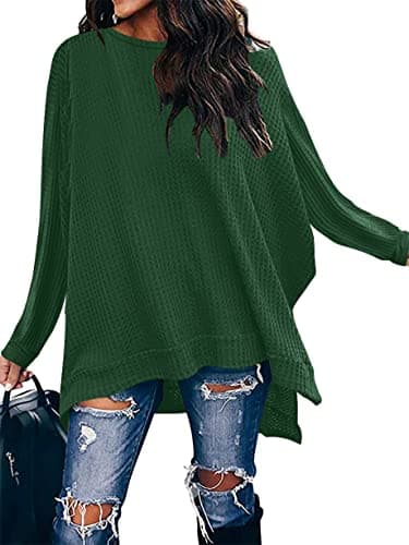 ANRABESS Women's Oversized Waffle Knit Split Sweater Tunic