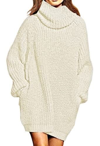 Pink Queen Women's Oversize Turtleneck Long Pullover Sweater Dress