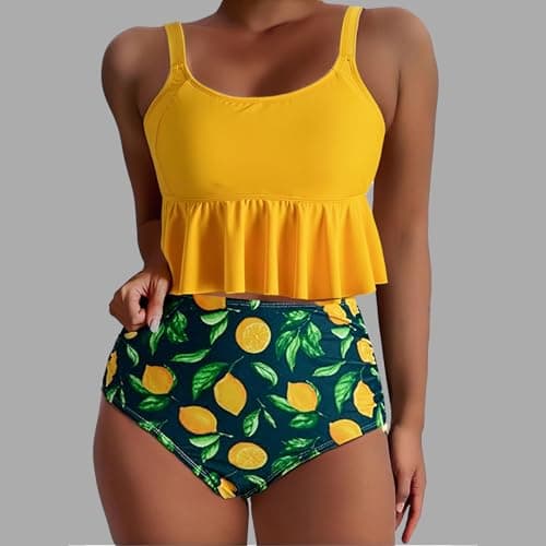 Cethrio High-Waisted Plus Size Pleated Swimsuits for Women