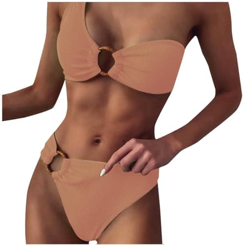 Cethrio Plus Size Women'sSexy One Shoulder Tummy Control Bikini