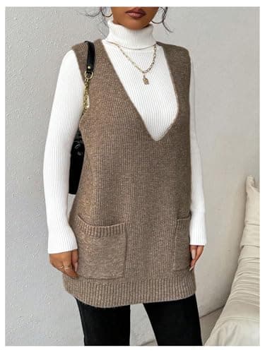 SHENHE Women's Deep V Neck Long Sweater Vest with Pockets