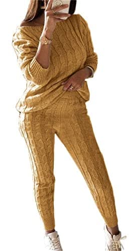 Lucuna Women's 2024 Fall Chunky Cable Knit Sweater Set Pants Loungewear