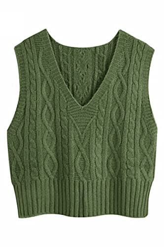 Aoysky Women's V-Neck Cable Knit Sweater Vest Solid Color Sleeveless Top