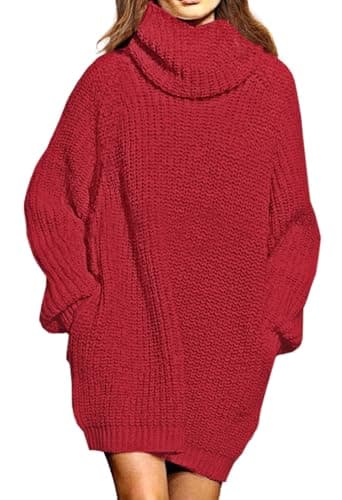 Pink Queen Women's Oversize Turtleneck Long Pullover Sweater Dress
