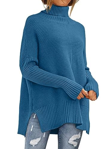 ANRABESS Women's Oversized Turtleneck Batwing Sleeve Knit Tunic Sweater 2024 Trend