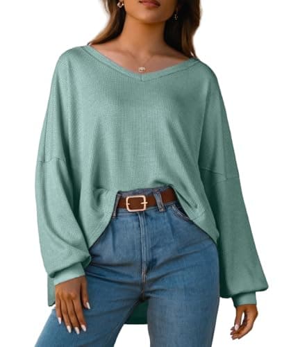 IWOLLENCE Women's Oversized Long Sleeve V-Neck Tunic Sweater Top
