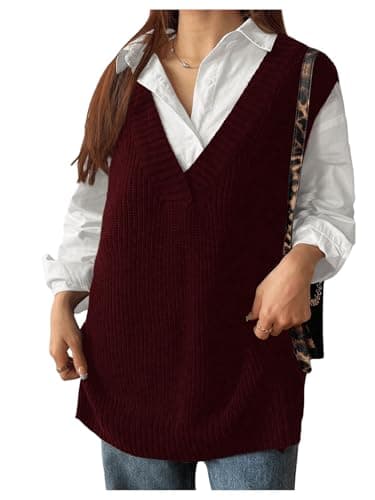 MakeMeChic Women's Plus Size Loose V-Neck Cable Knit Sweater Vest