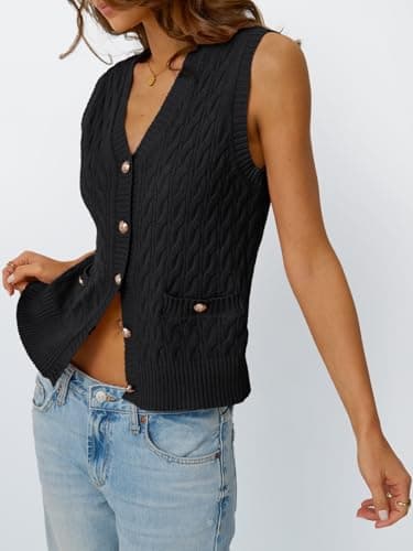 LILLUSORY Women's V-Neck Cable Knit Sweater Vest Summer Trendy 2025