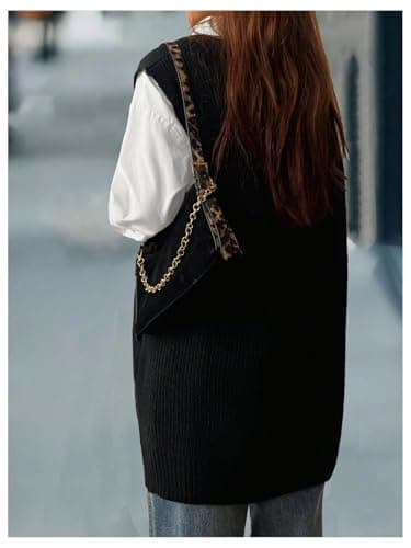 MakeMeChic Women's Plus Size Loose V-Neck Cable Knit Sweater Vest