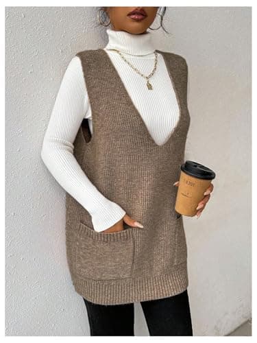 SHENHE Women's Deep V Neck Long Sweater Vest with Pockets