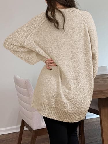 Saodimallsu Women's Oversized Fuzzy Crew Neck Long Sleeve Tunic Sweater 2024 Fall Trendy