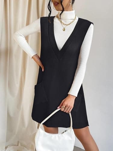 VETIOR Women's V-Neck Sleeveless Pinafore Dress with Pockets