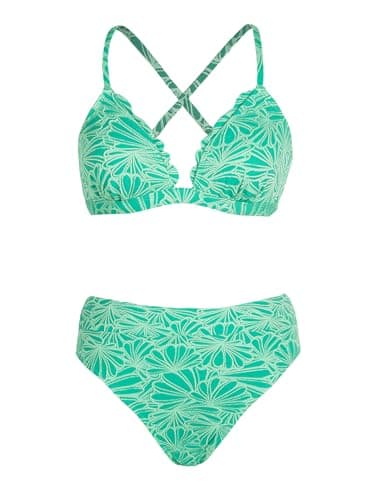 CUPSHE High-Waisted Scalloped V-Neck Two-Piece Bikini Set