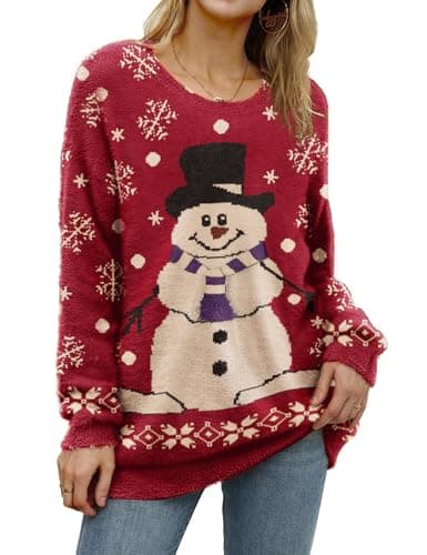 YESNO Women's Oversized Christmas Sweater with Graphic Print Casual Loose Knit Top S01