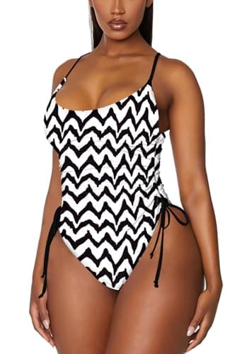 Viottiset Women's Ruched High Cut Tummy Control One Piece Bathing Suit