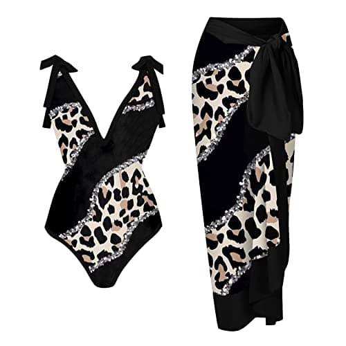 ZDRZK Sexy Sparkly One Piece Swimsuit with Cute Printed Coverup