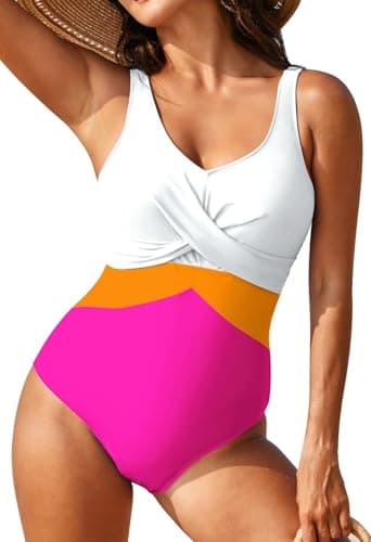 Pink Queen V-Neck Tummy Control One-Piece Swimsuit