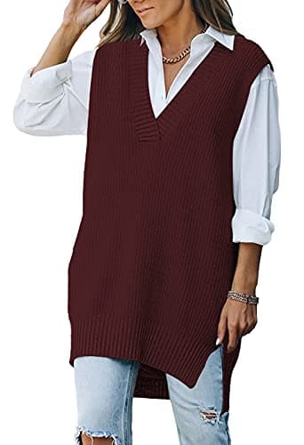 Viottiset Women's Oversized V-Neck Knit Sweater Vest