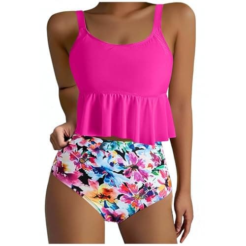 Yxzogd Women's 2025 Summer Ruffle Tankini Bikini Set Floral Swim Suit