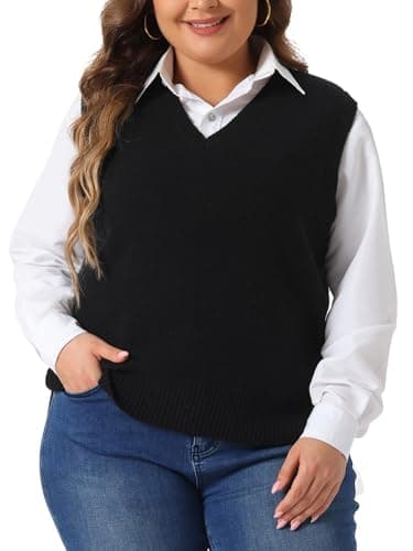 Plus Size Agnes Orinda Women's V-Neck Knit Sweater Vest