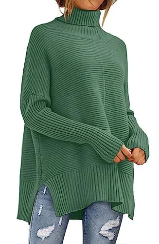 ANRABESS Women's Oversized Turtleneck Batwing Sleeve Knit Tunic Sweater 2024 Trend
