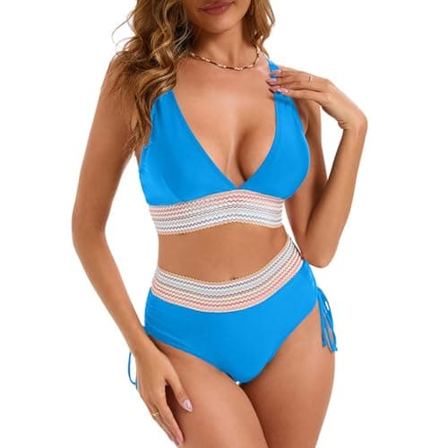 YNCSZEC Tummy Control High Waisted V-Neck Women's Two-Piece Bikini Set