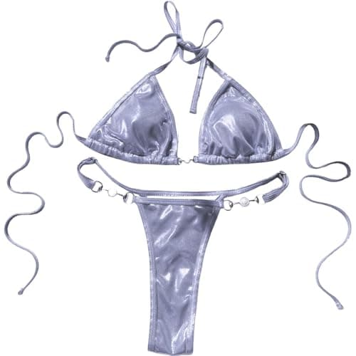 Plus Size Women's Sparkle Tie-Thong High-Waisted Swimwear
