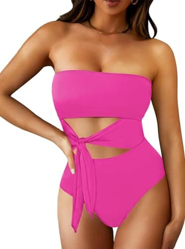 Pink Queen Women's Cutout High Waist Bandeau Monokini Swimsuit