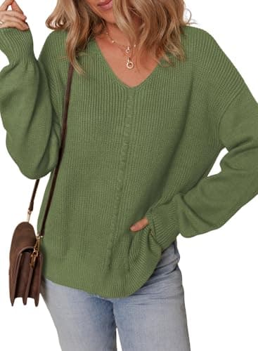 Dokotoo Women's Casual Long Sleeve V-Neck Knit Sweater Top