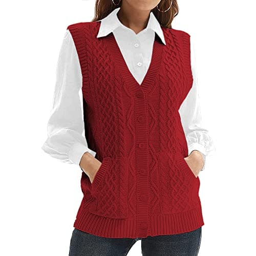 NIUBIA Women's V-Neck Knit Sleeveless Cardigan Sweater with Pocket