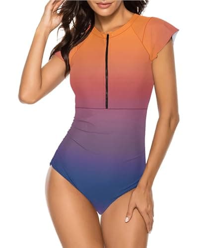 Modest One Piece Short Sleeve Swimsuit