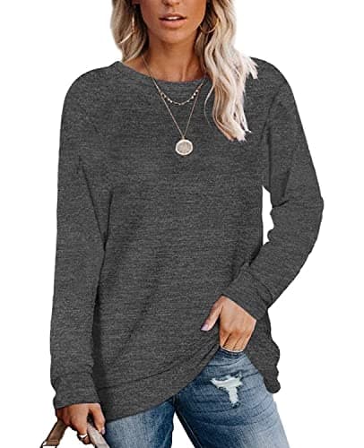 Womens Lightweight Sweatshirts Crewneck Long Sleeve Solid Color Tunic Spring Tops S-2XL