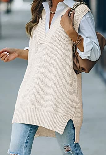 Viottiset Women's Oversized V-Neck Knit Sweater Vest